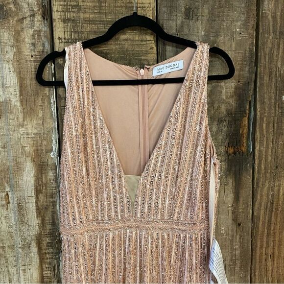 NWT Mac Duggal Sequined Sleeveless Plunge Neck Flowy Gown dress rose pink 10 - Picture 12 of 13